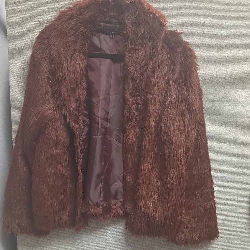 Women's Faux Fur Jacket in Rich Burgundy